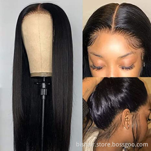 4x1T Front Lace Wig Straight Hair Brazilian Real Hair Lace Closing Wig, Suitable for Women 150% Density Natural Color Hair